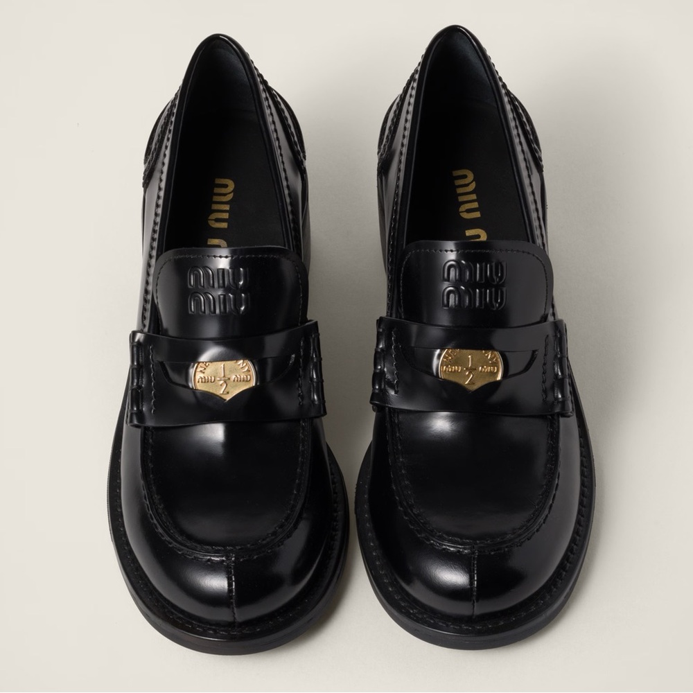Miu Miu Brushed Leather Penny Loafers in Black